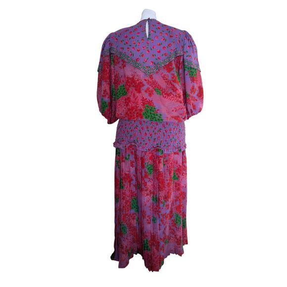 Vintage Assorti Susan Freis Pink Purple Floral Blouse Skirt 1980s Set - Picture 3 of 9